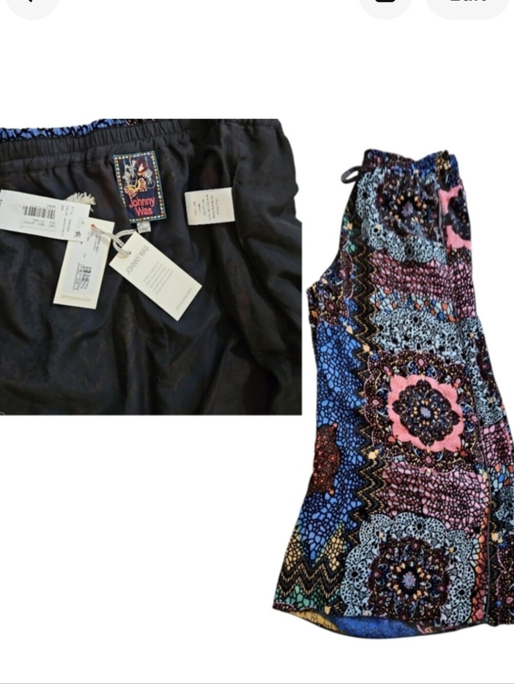 JOHNNY WAS Axelle Burnout Velvet Patchwork Wide Leg Pants Boho Linned L NWT - Picture 10 of 12
